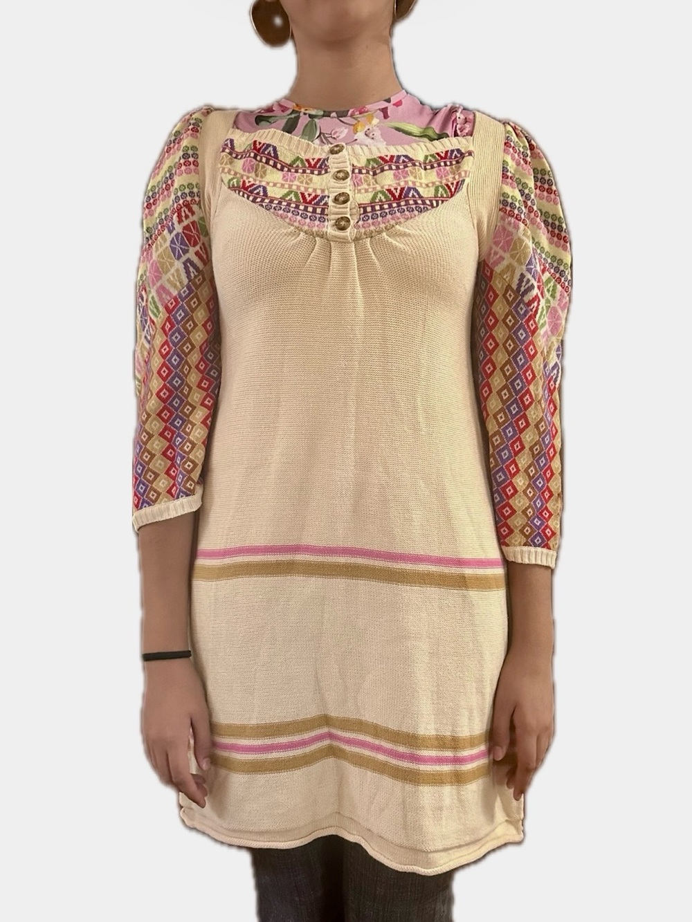 Marc Jacobs Multicolor Knit Cotton Women's Dress, puffy sleeves, 2